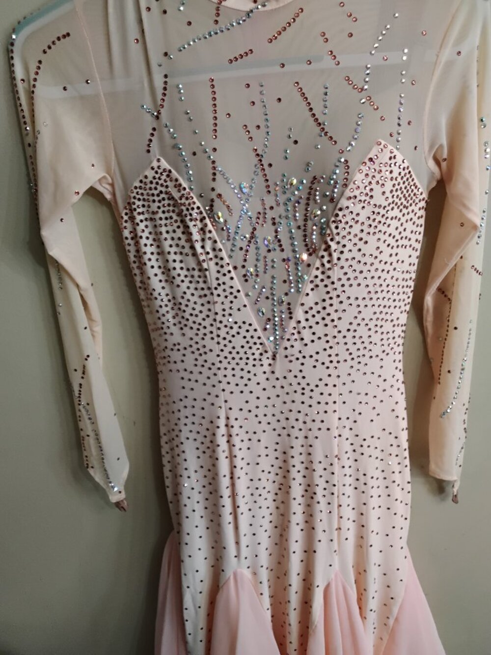 Custom Peach Pink Rhinestone Ballroom Smooth Dance Dress Gown - Size 34C / S